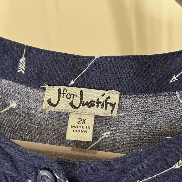 J For Justify Navy Blue Cream Arrows Print Sleeveless Button Up Dress Womens 2XL - Picture 5 of 10